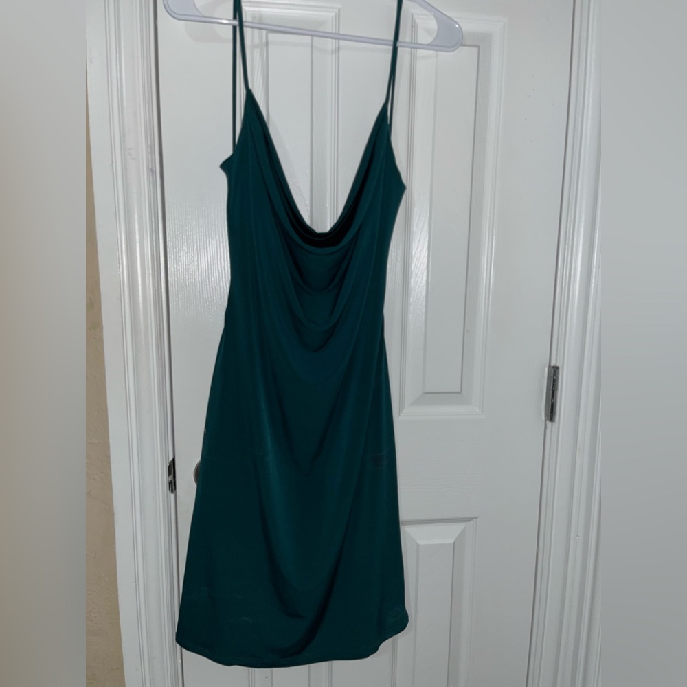 Teal Draped Sleeveless Dress